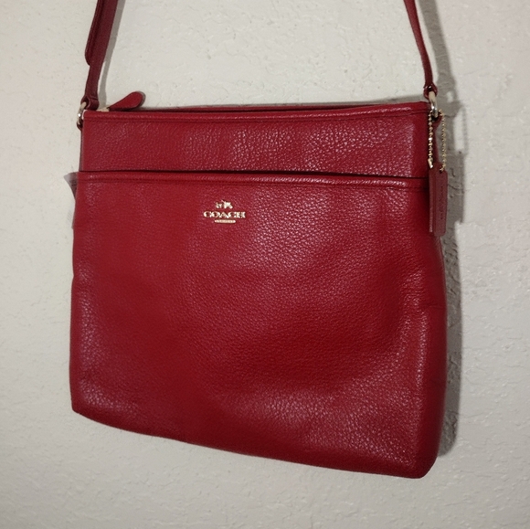 Coach Red Signature Pebbled Leather File Bag NWT - Picture 6 of 13